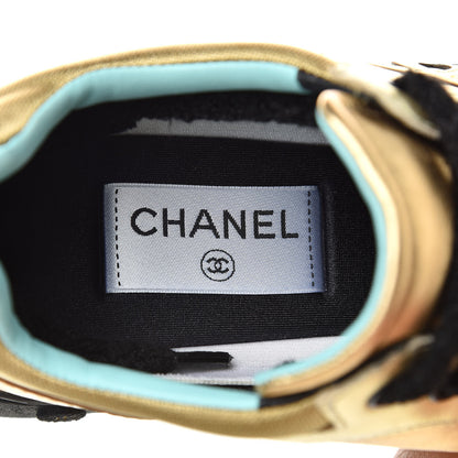 Chanel Metallic Lambskin Satin Finish CC Womens Sneakers 38 Gold 7 of 9