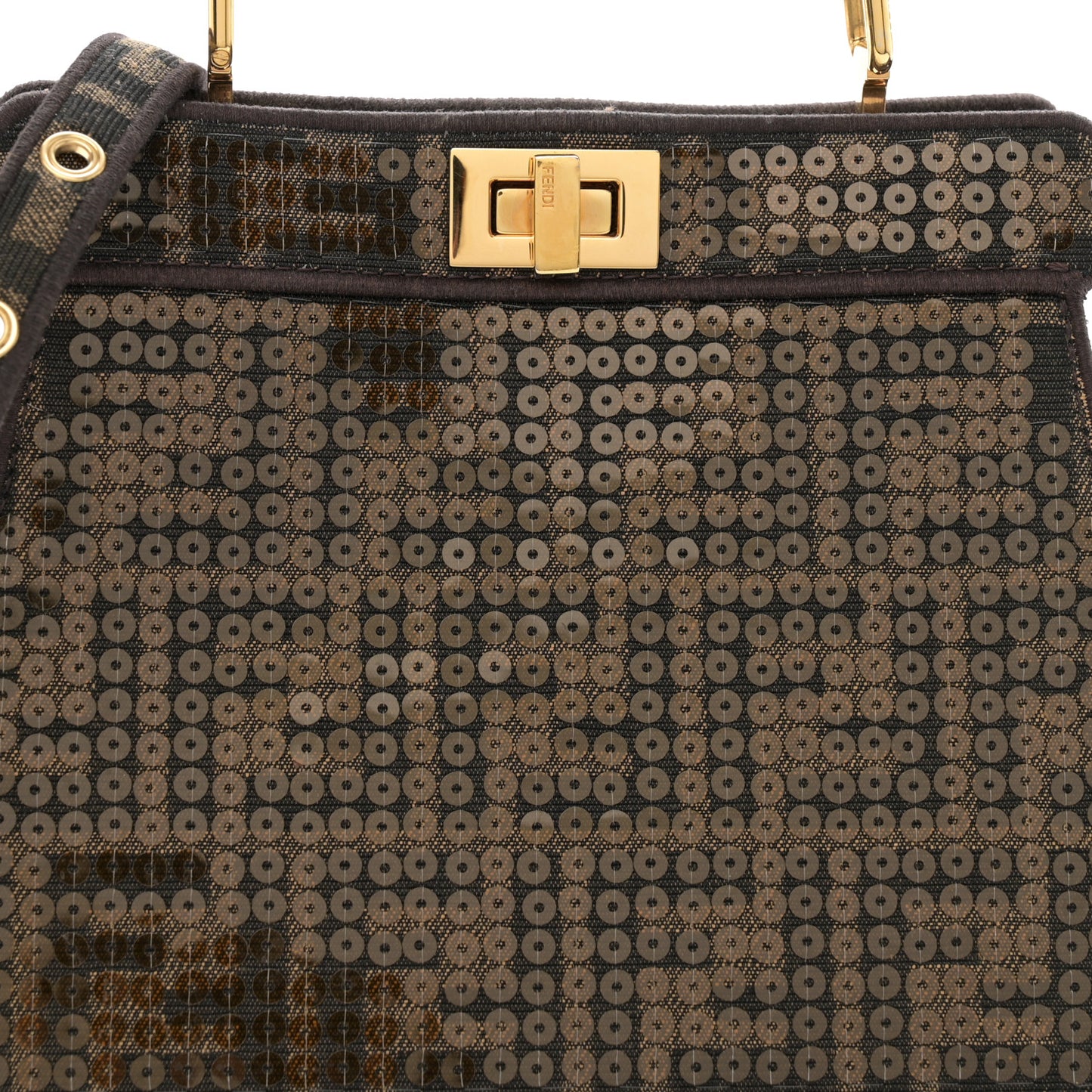 Fabric Jacquard Paillettes Vitello Seta FF 1974 Petite Peekaboo I SEE U Satchel Tobacco Moro