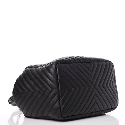 Chanel Deerskin Chevron Large CC Chain Bucket Drawstring Bag Black 5 of 9