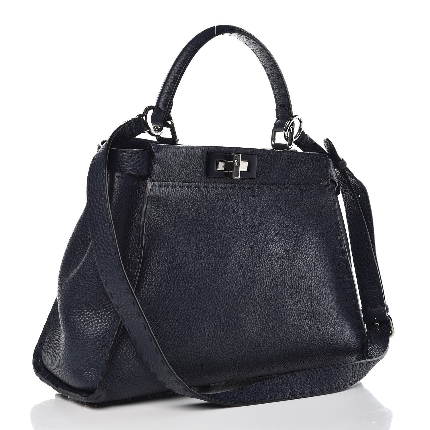 Fendi Cuoio Romano Selleria Medium Peekaboo Iconic Satchel Blue Notte 3 of 11