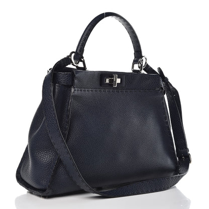 Fendi Cuoio Romano Selleria Medium Peekaboo Iconic Satchel Blue Notte 3 of 11