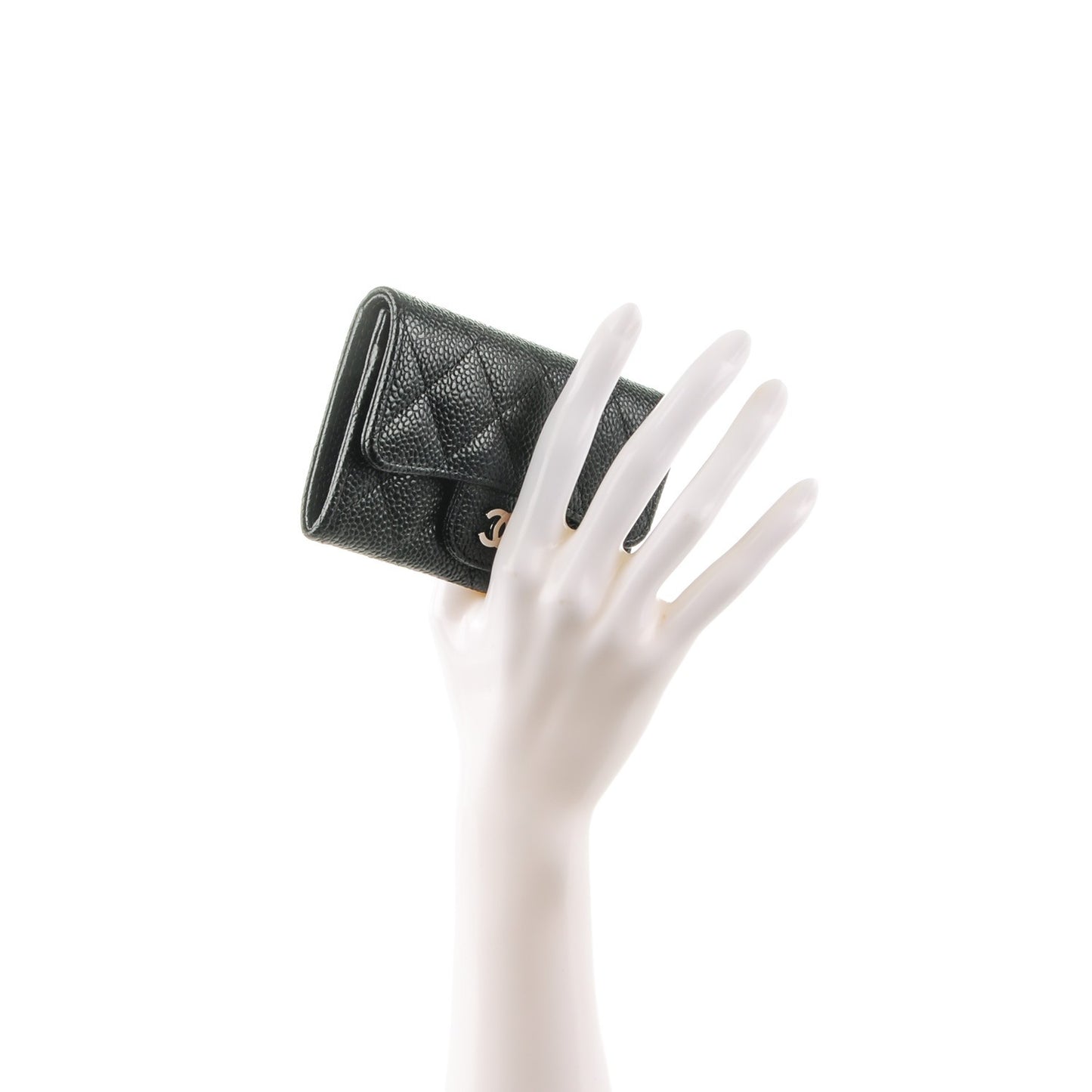 Caviar Quilted Flap Card Holder Black