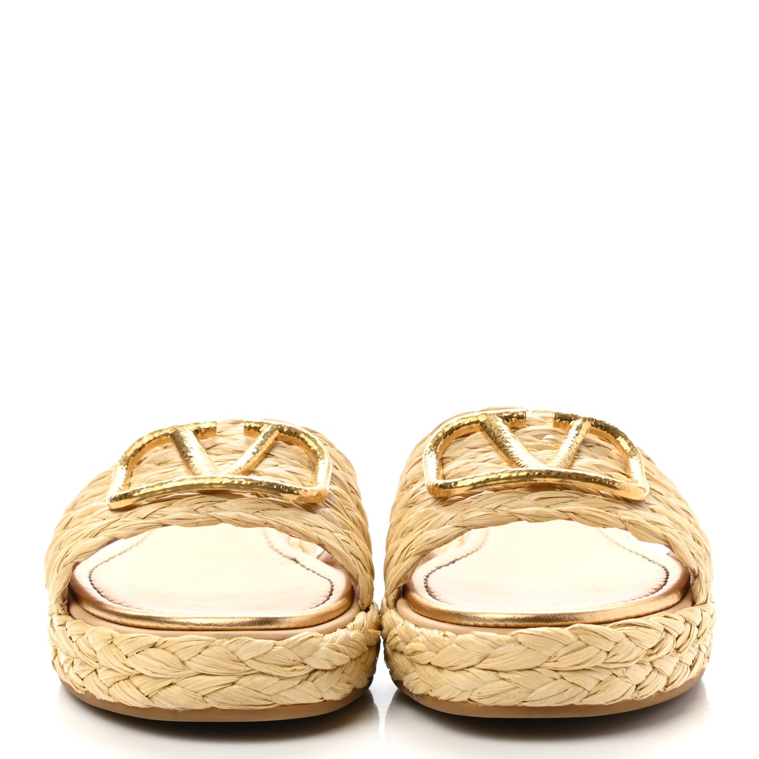 Valentino Garavani Raffia Vlogo Espadrille 5mm Flat Slide Sandals 37 Natural 3 of 8