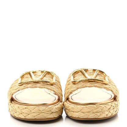 Valentino Garavani Raffia Vlogo Espadrille 5mm Flat Slide Sandals 37 Natural 3 of 8