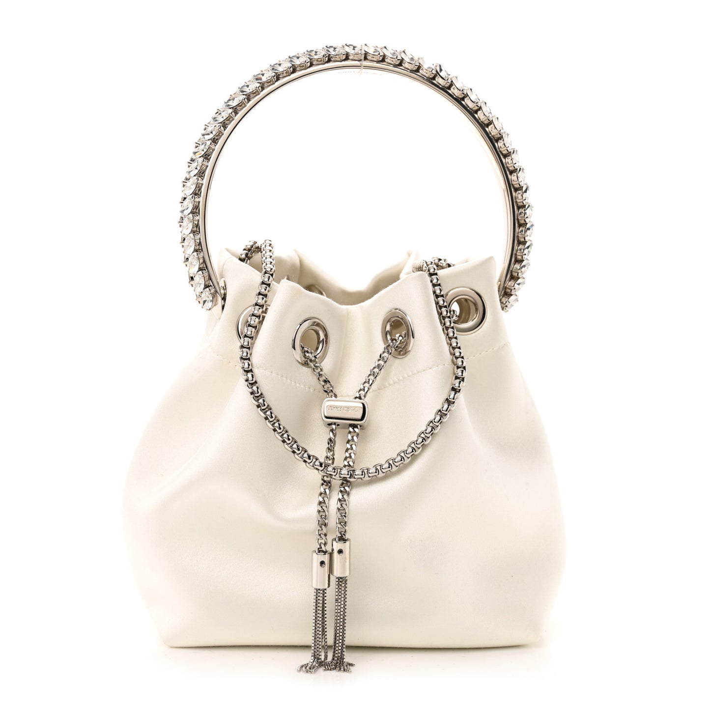 Satin Crystal Embellished Top Handle Bon Bon Bag Ivory
