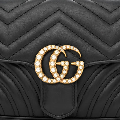 Gucci Calfskin Matelasse Pearly GG Marmont Chain Belt Bag Black 8 of 12
