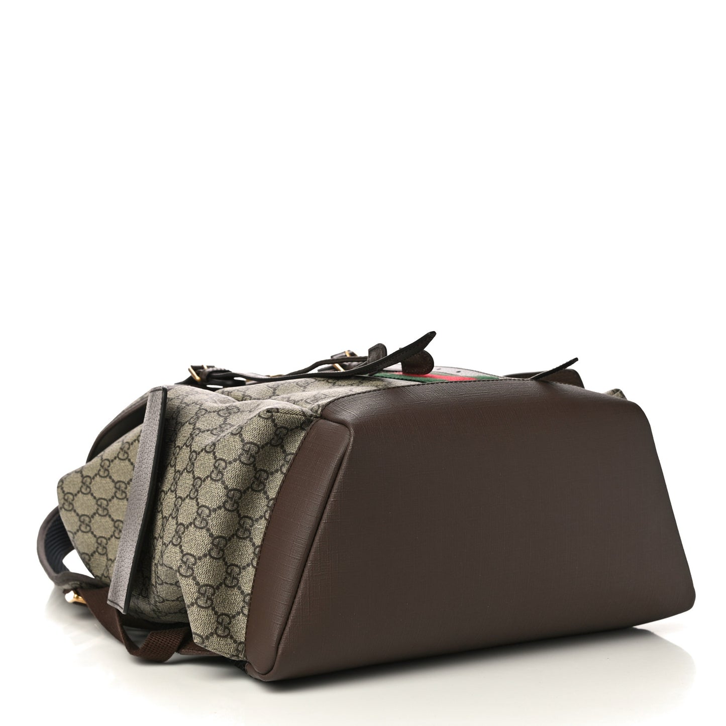 GG Supreme Monogram Medium Ophidia Double Buckle Backpack Brown