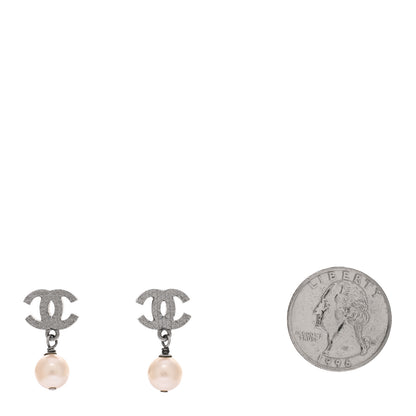 Chanel Pearl CC Drop Earrings Silver 2 of 4