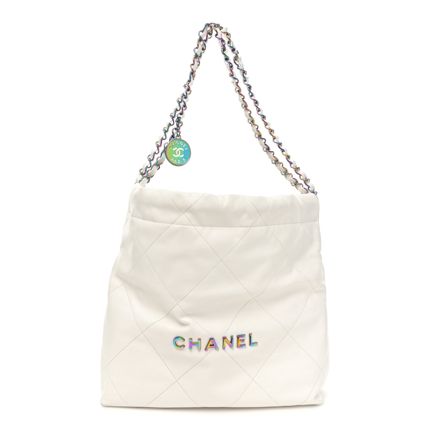 Chanel Shiny Calfskin Quilted Small Rainbow Chanel 22 White 1 of 15