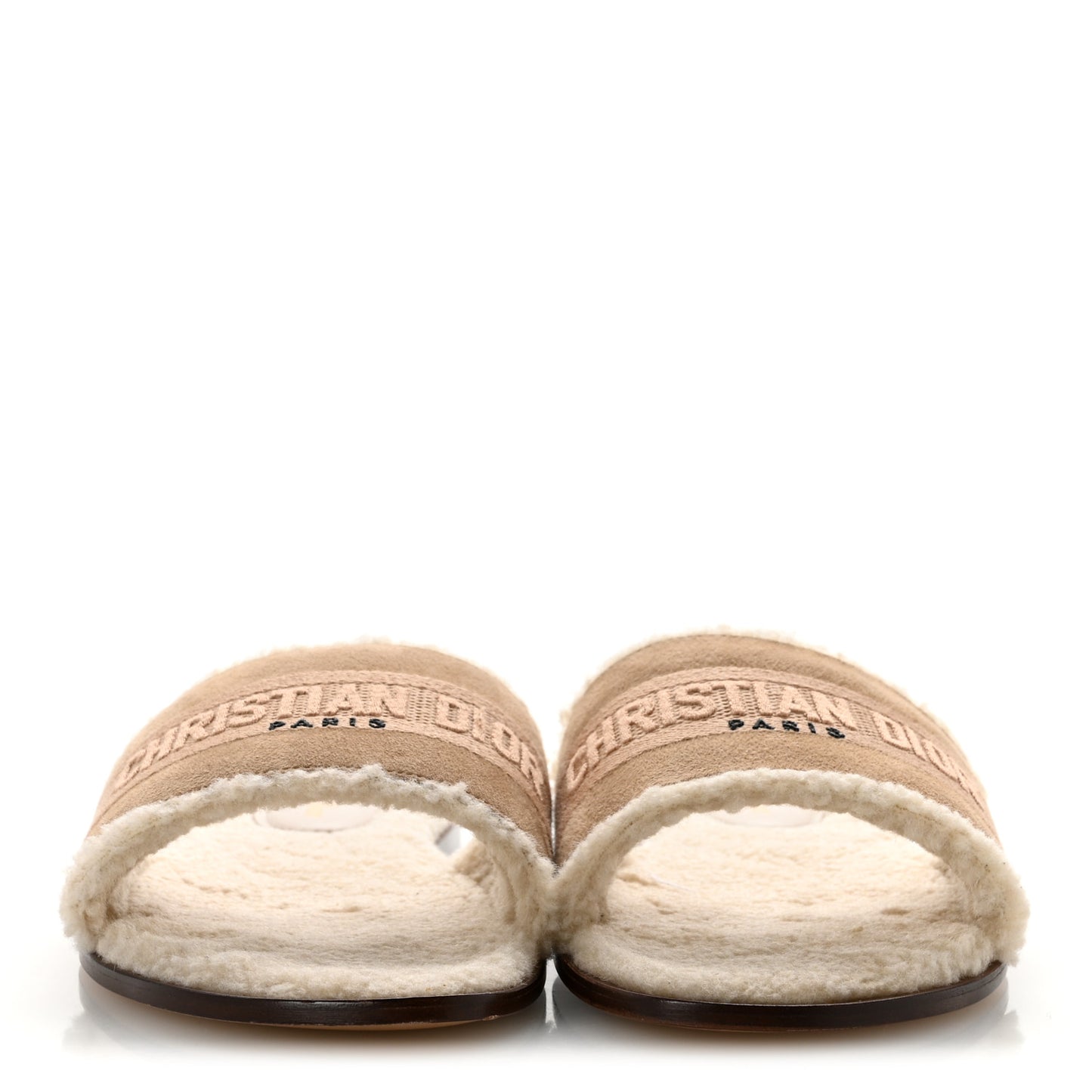 Suede Goatskin Shearling Embroidered Dway Slide Sandals 38 Cookie