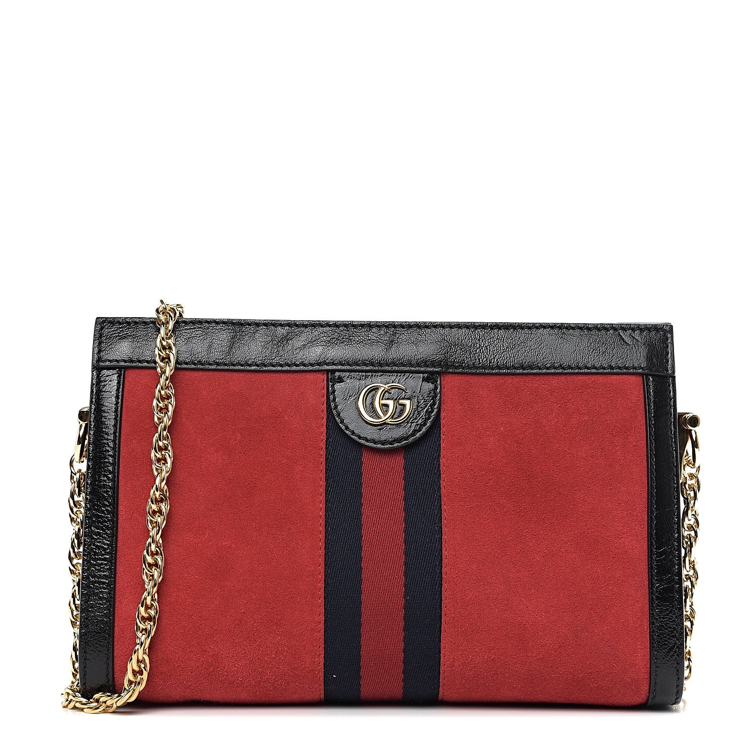 Gucci Suede Patent Web Small Ophidia Chain Shoulder Bag Hibiscus Red Black 1 of 12