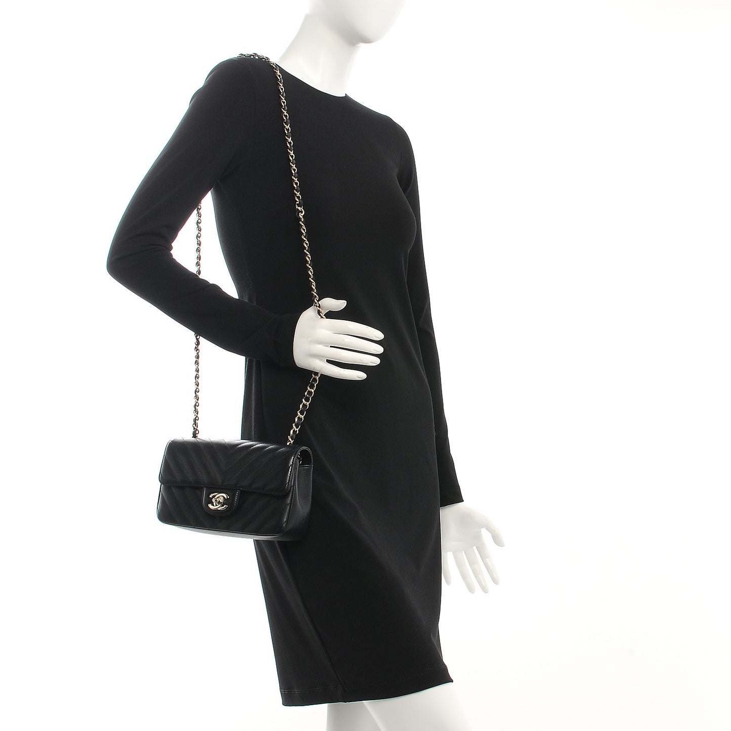 Lambskin Chevron Quilted Mini Rectangular Flap Black