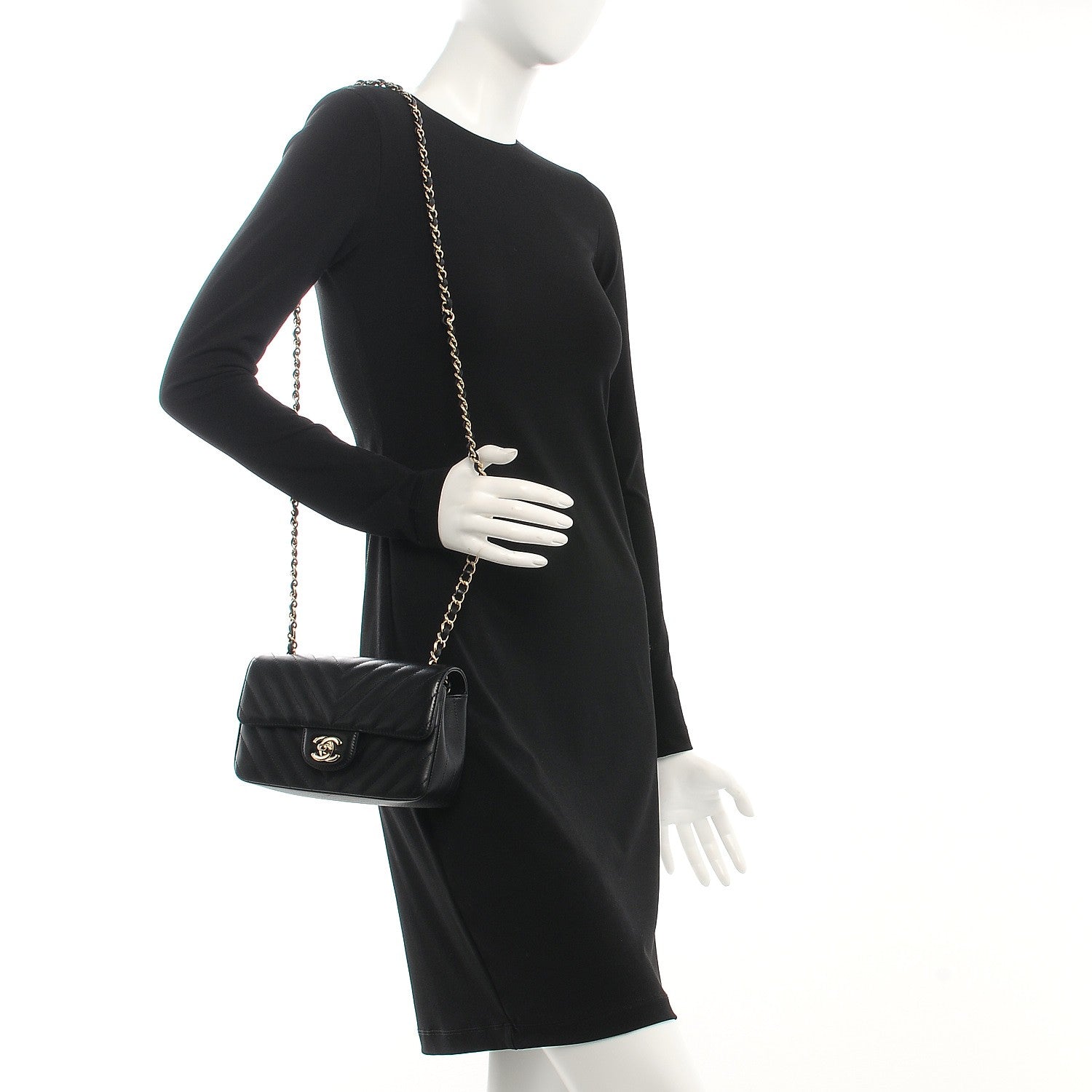 Chanel Lambskin Chevron Quilted Mini Rectangular Flap Black 2 of 8