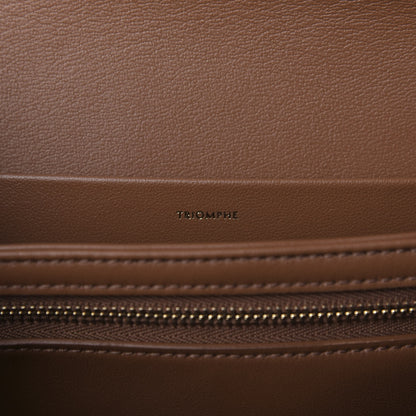 Celine Natural Calfskin Chaine Triomphe Jacquard Canvas Medium Triomphe Bag Navy Tan 9 of 9