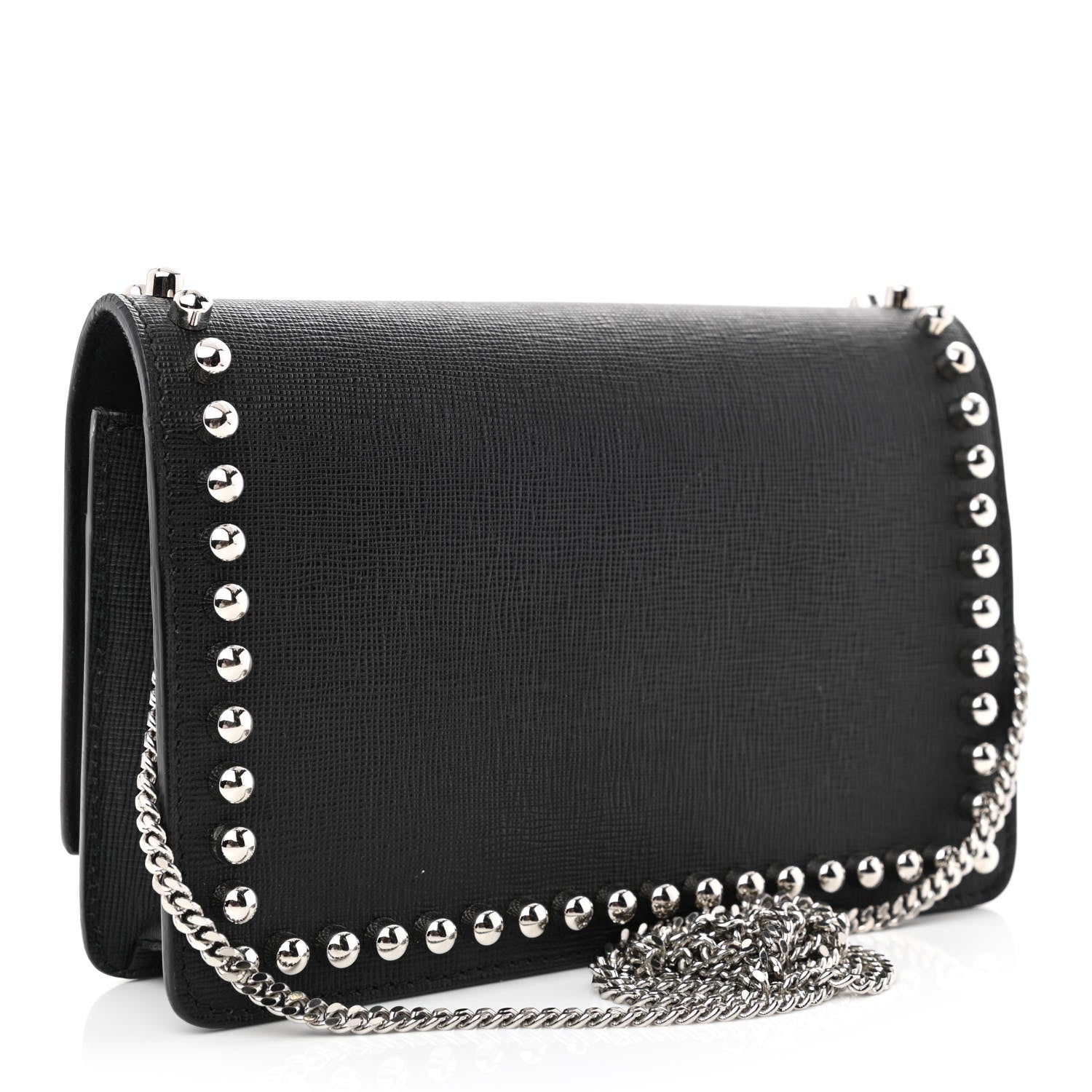 Fendi Vitello Elite Mink Fur Studded Karlito Tube Wallet on Chain Black 3 of 11