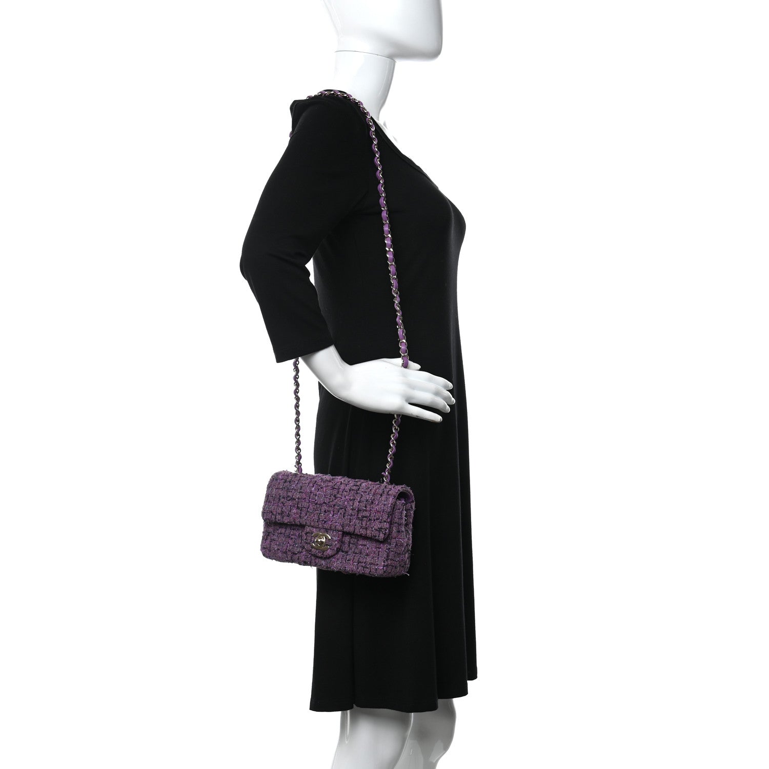 Chanel Tweed Quilted Mini Rectangular Flap Light Purple Pink Navy 2 of 10