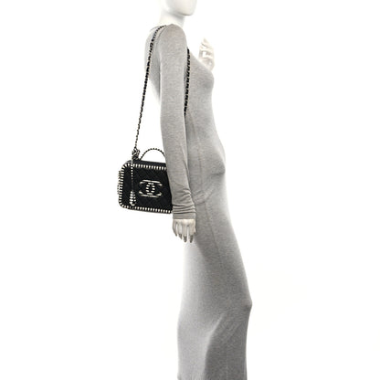 Chanel Caviar Quilted Striped Medium CC Filigree Vanity Case Black White 2 of 10