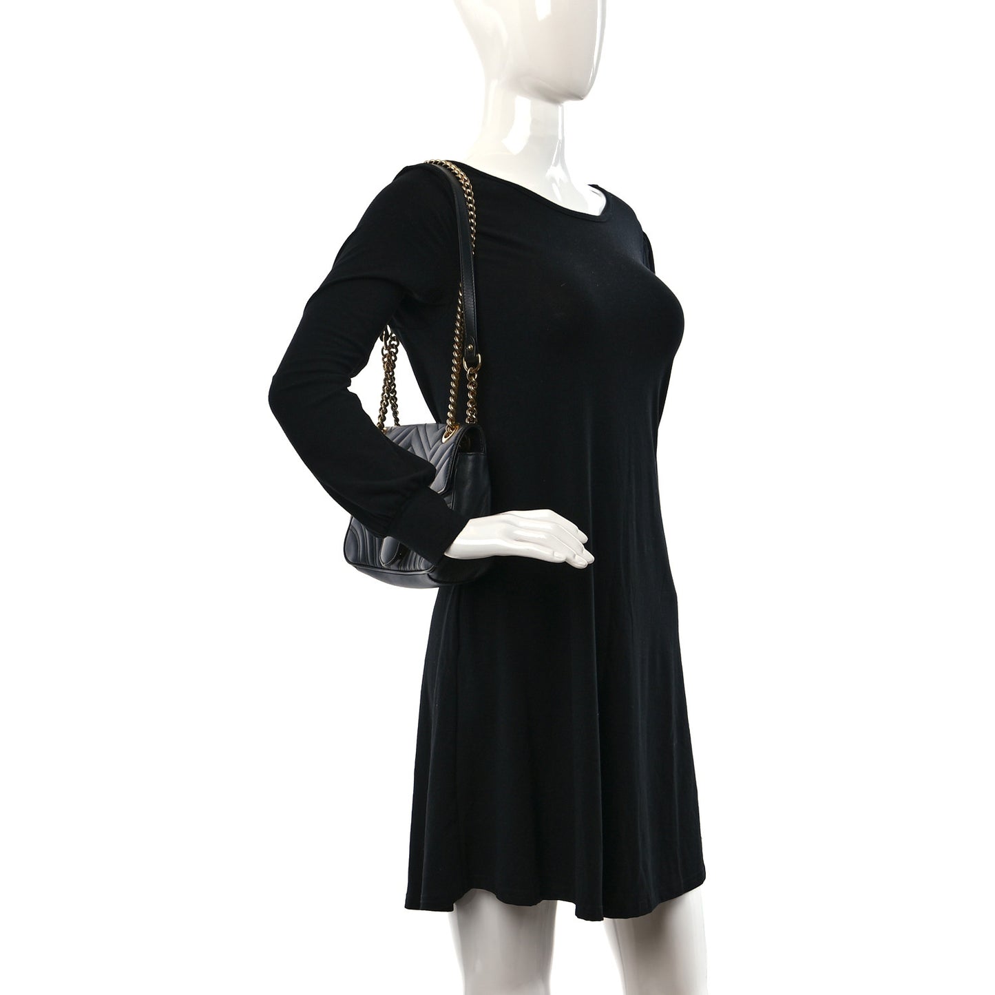 Calfskin Matelasse Small GG Marmont Shoulder Bag Black