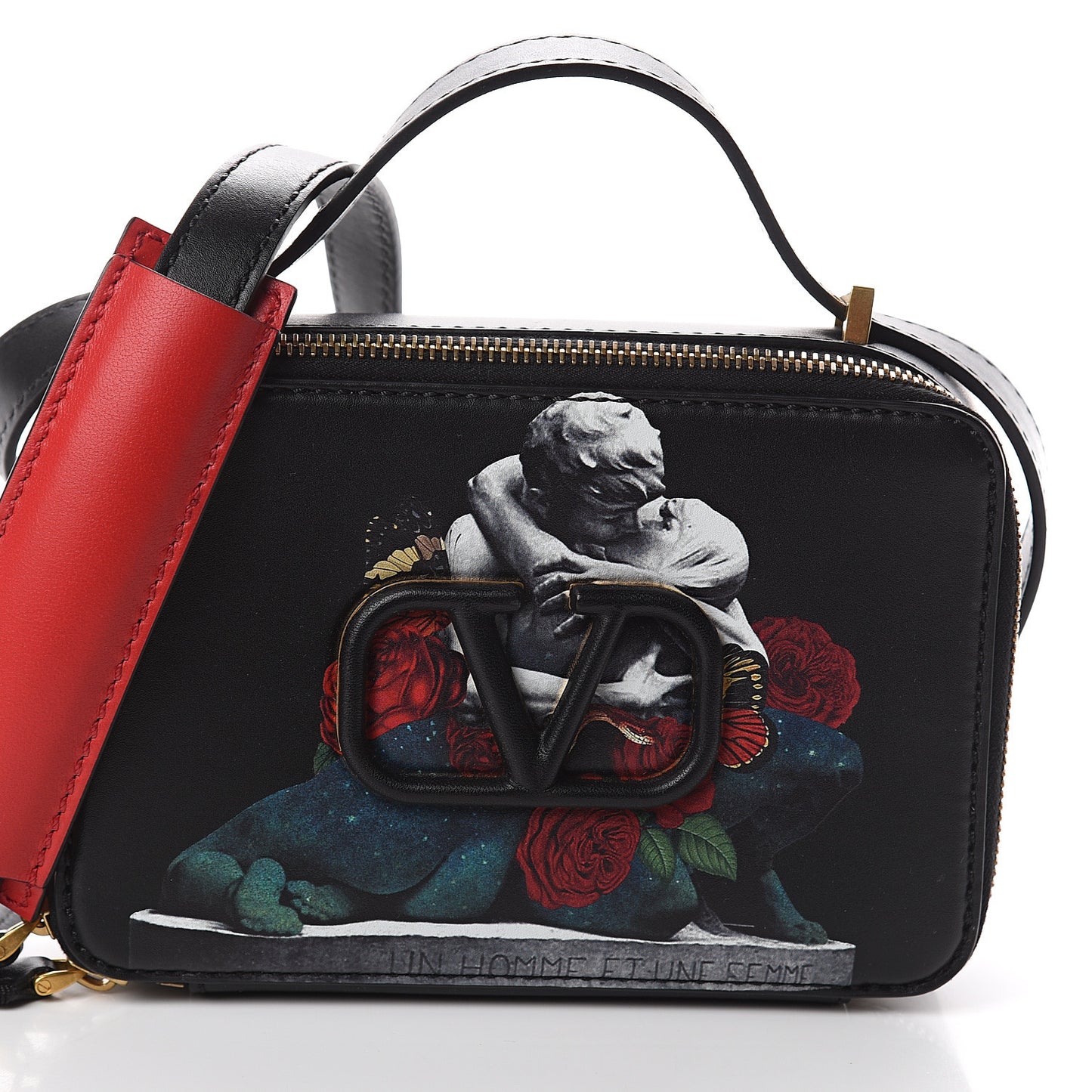 X UNDERCOVER Smooth Calfskin Graphic Print VSling Crossbody Bag Black
