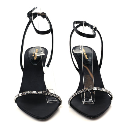 Saint Laurent Crepe Satin Crystal New Nuit 90 Ankle Strap Sandals 38.5 Black 3 of 10
