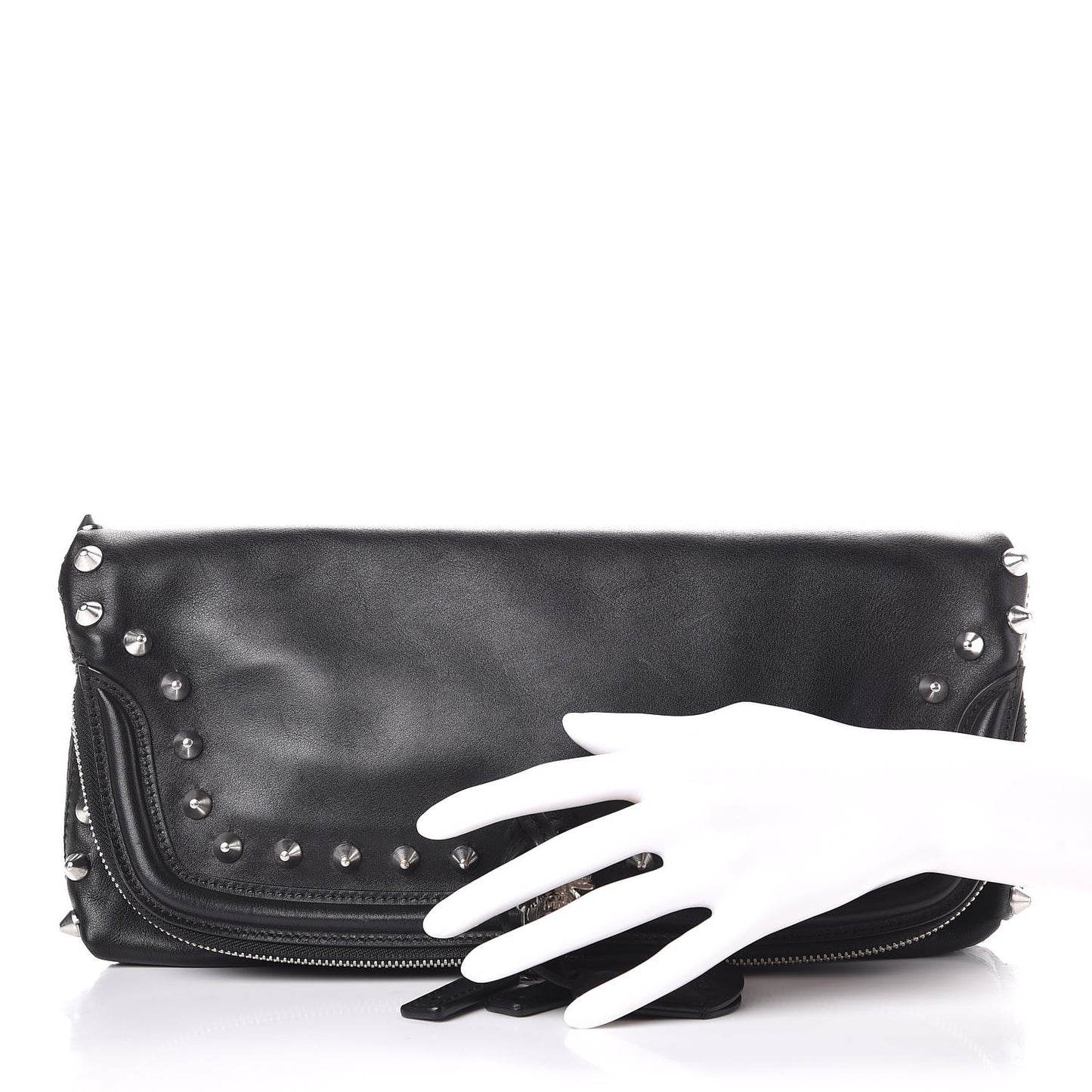 Calfskin Studded Padlock Skull Clutch Black