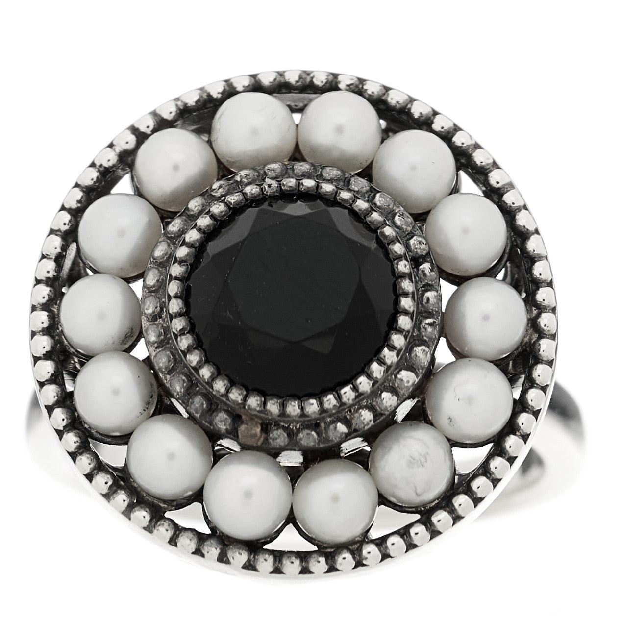 Tiffany Sterling Silver Black Onyx Freshwater Cultured Pearl Ziegfeld Ring 56 7.5 1 of 6