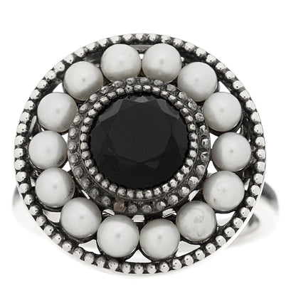 Tiffany Sterling Silver Black Onyx Freshwater Cultured Pearl Ziegfeld Ring 56 7.5 1 of 6
