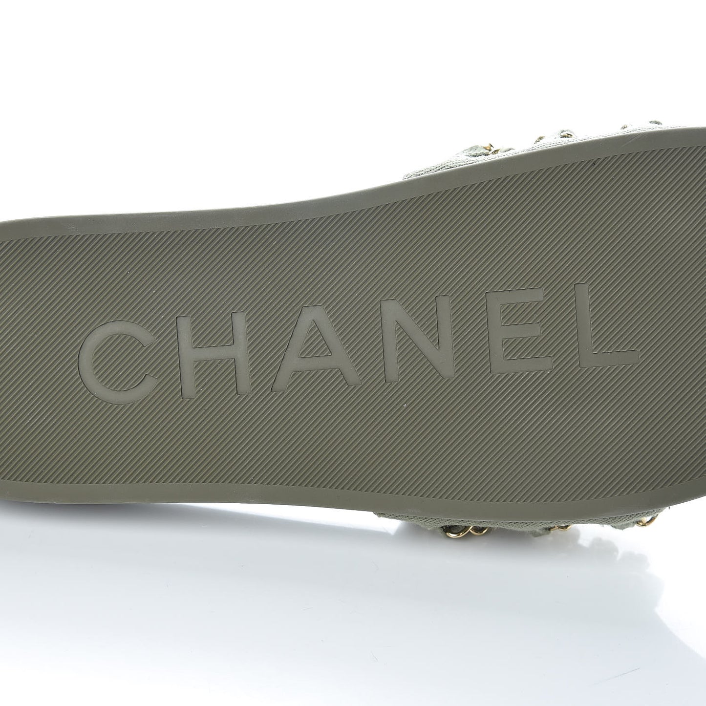 Canvas Chain Flat Sandals 39 Khaki