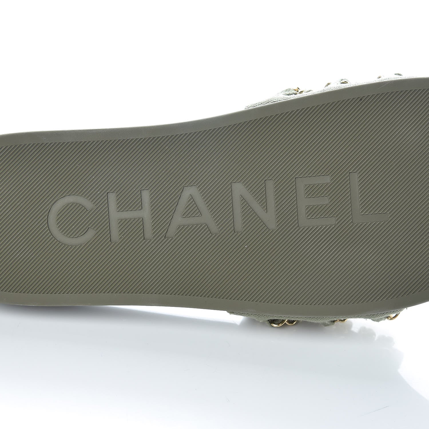 Chanel Canvas Chain Flat Sandals 39 Khaki 6 of 9