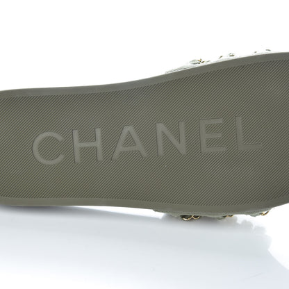 Chanel Canvas Chain Flat Sandals 39 Khaki 6 of 9