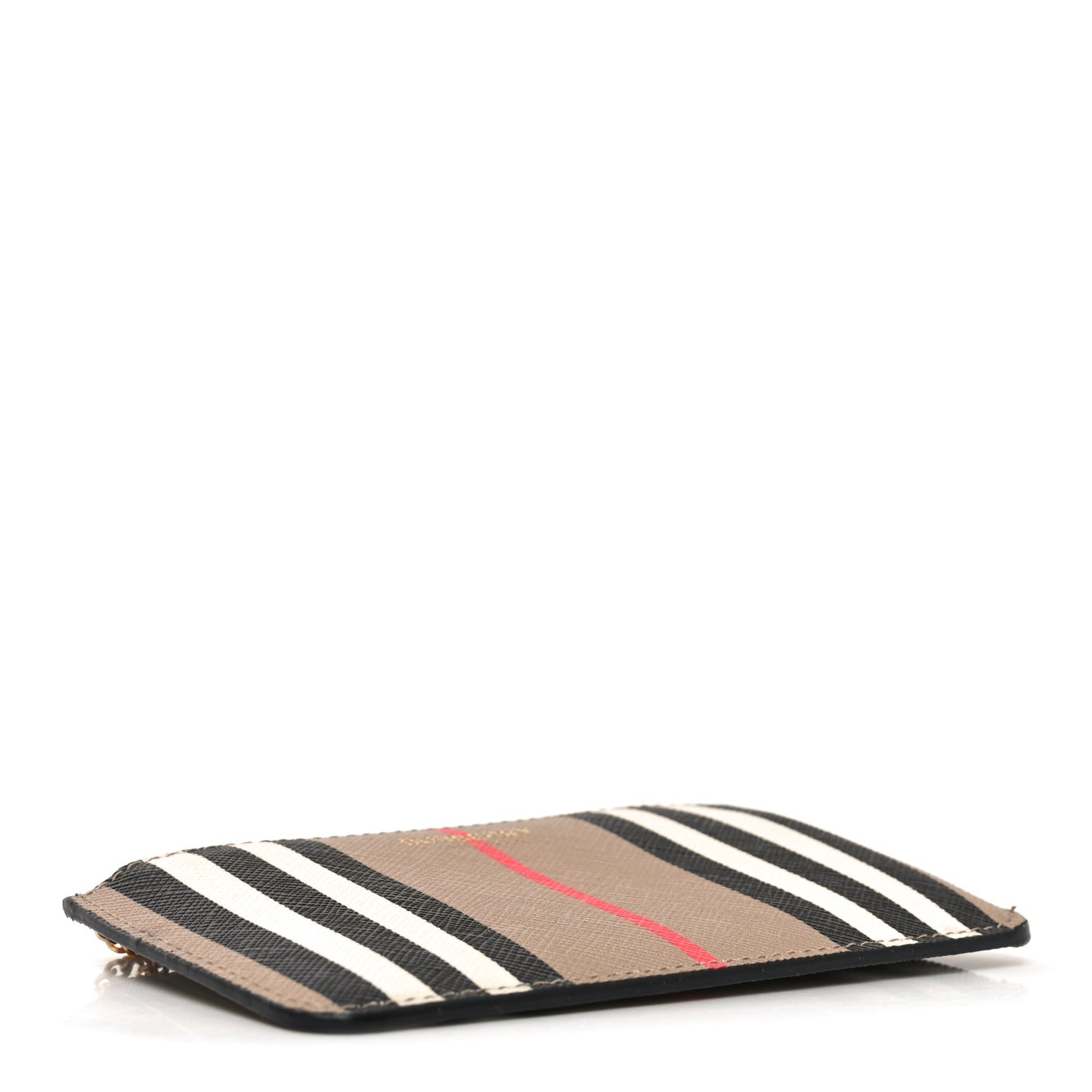 E-Canvas Calfskin Icon Stripe Zip Coin Case Archive Beige