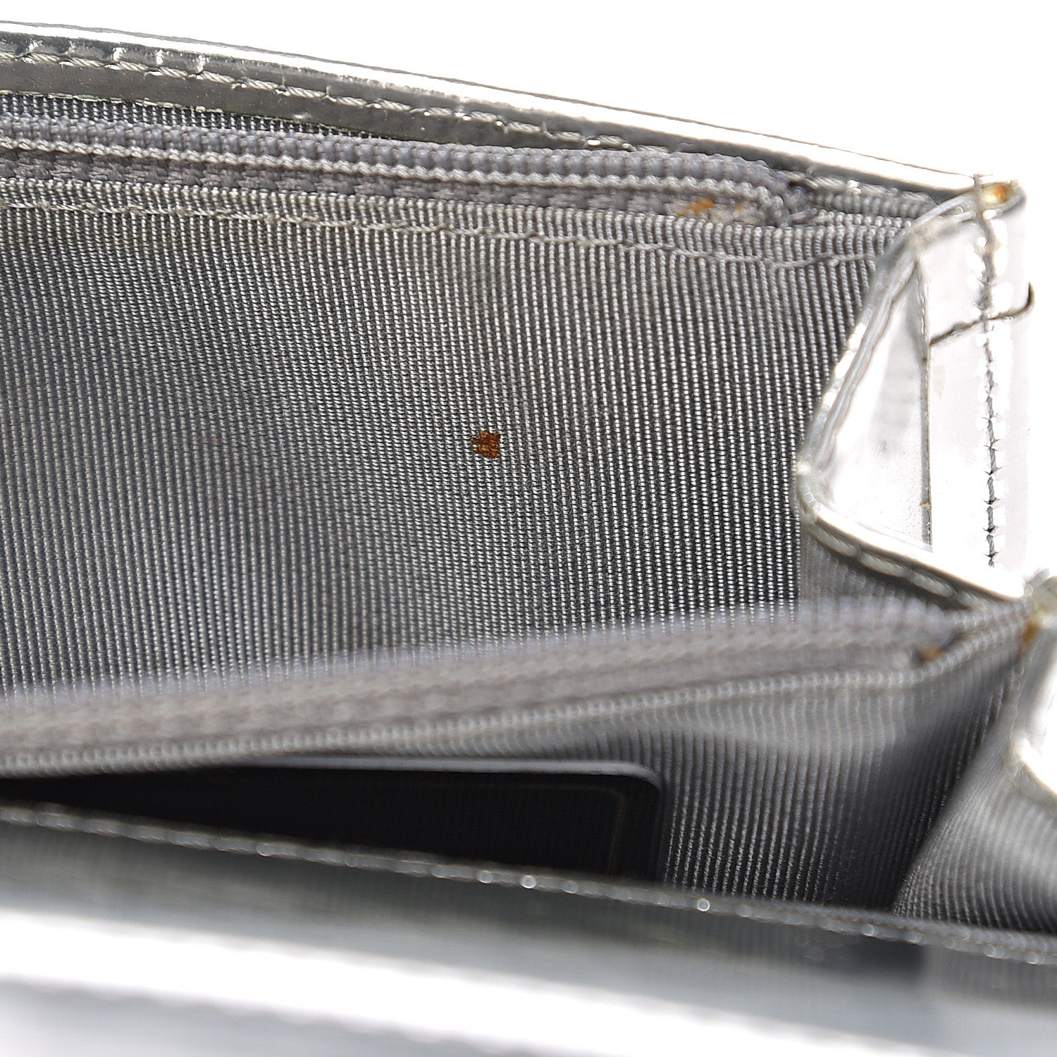 Chanel Metallic Patent Calfskin Embossed CC Yen Wallet Silver 9 of 10