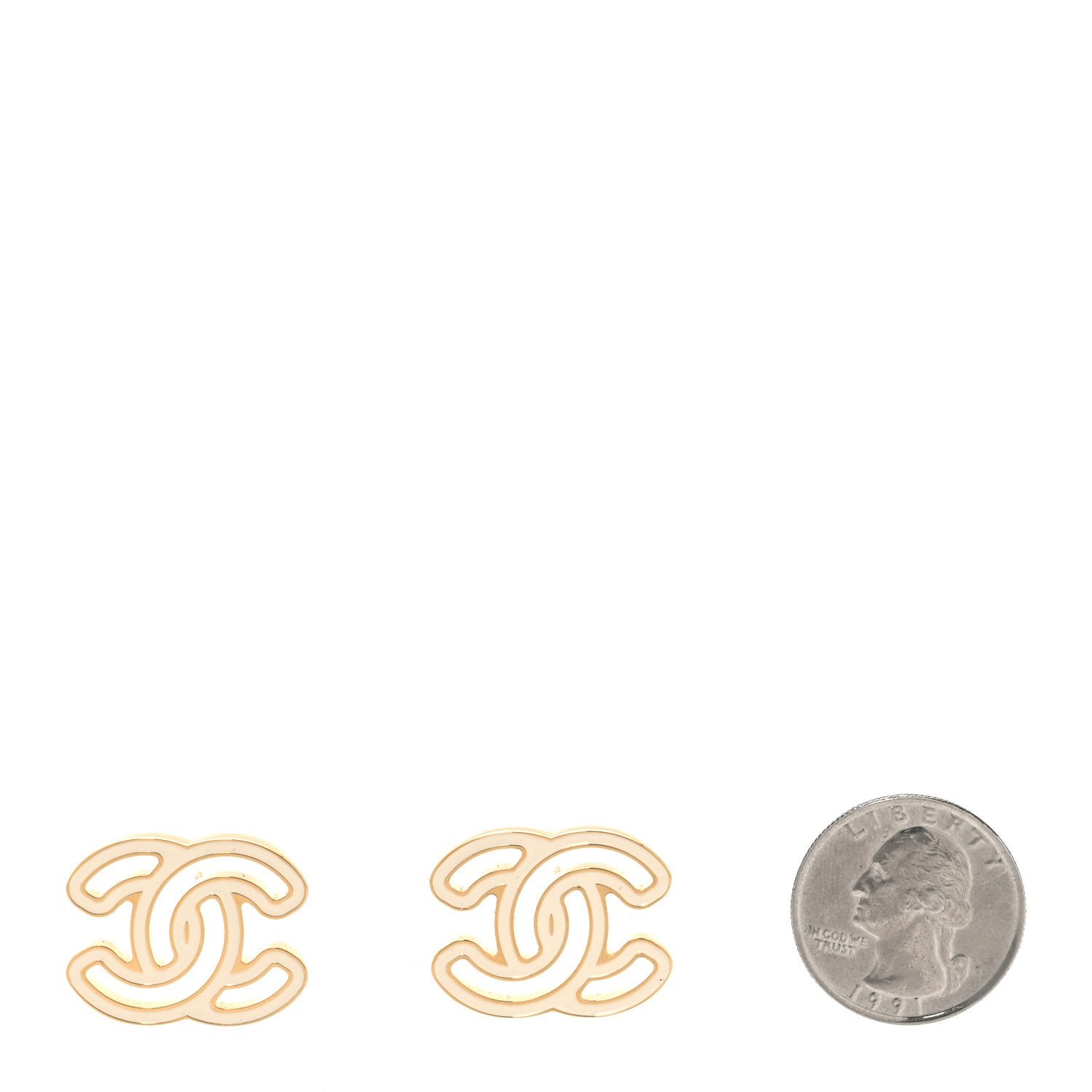 Chanel Enamel Cutout CC Earrings Gold White 2 of 5