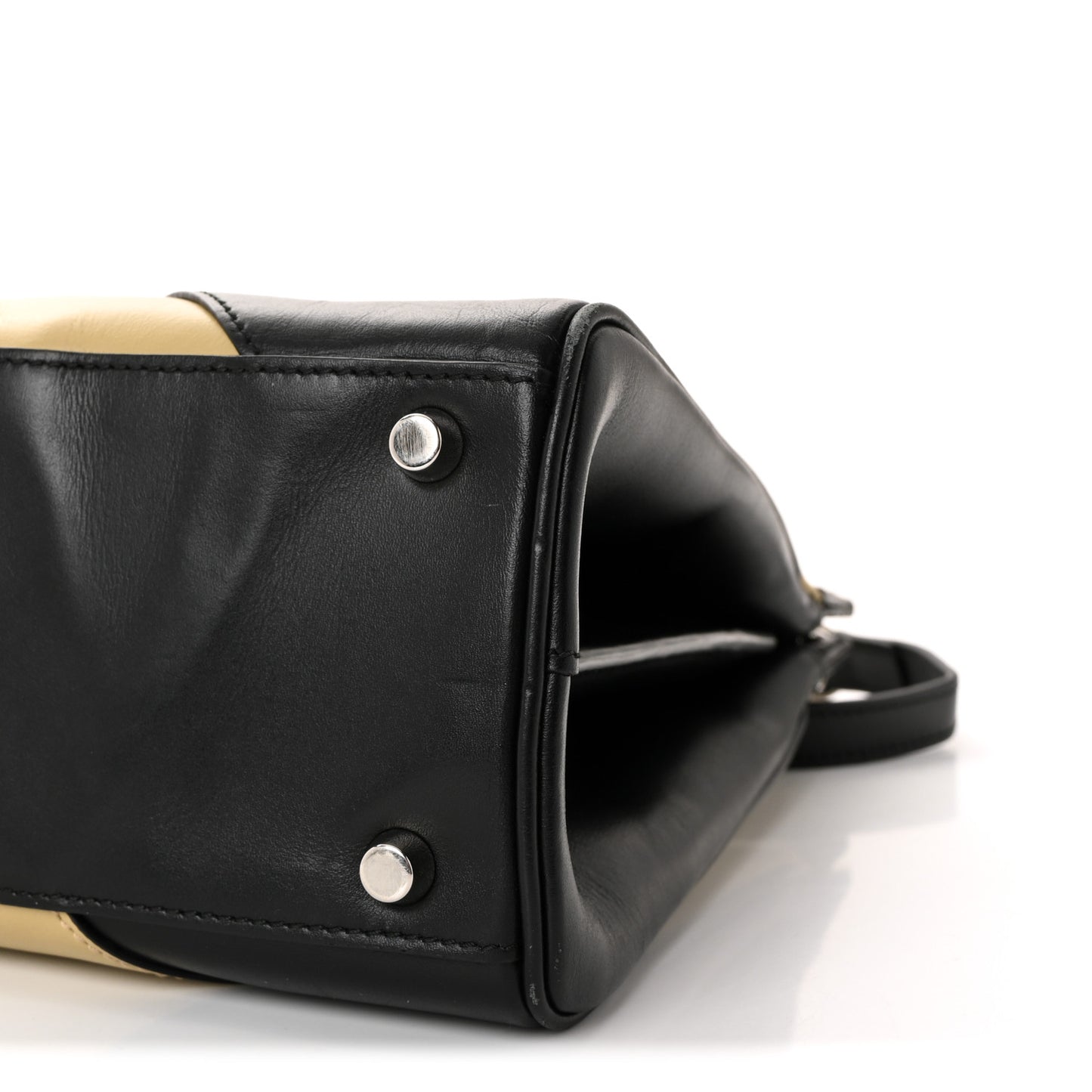Smooth Calfskin Diagonal Striped Small Zumi Top Handle Bag Black Beige