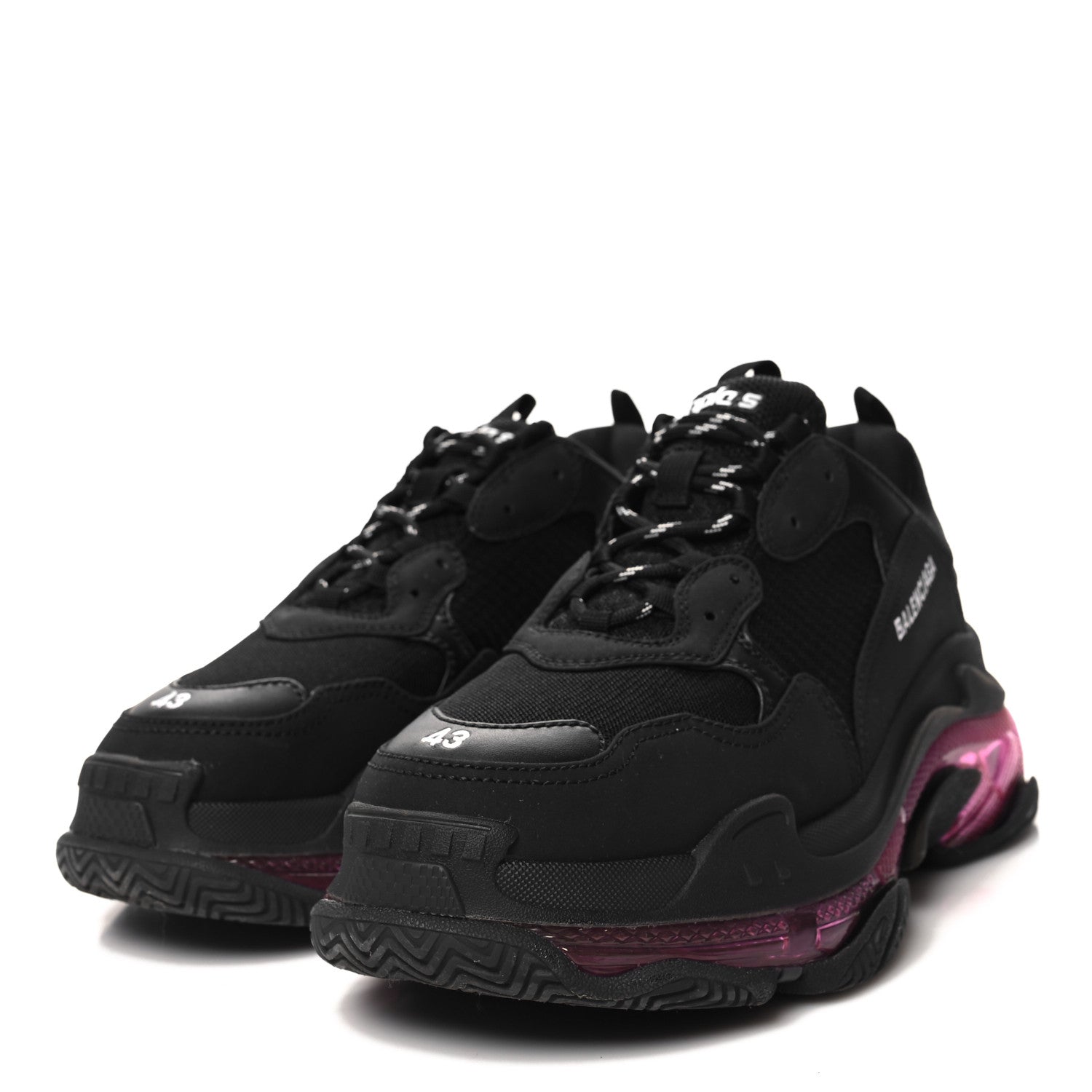 Balenciaga Fabric Mesh Clear Sole Mens Triple S Sneakers 43 Black Pink Neon 3 of 7