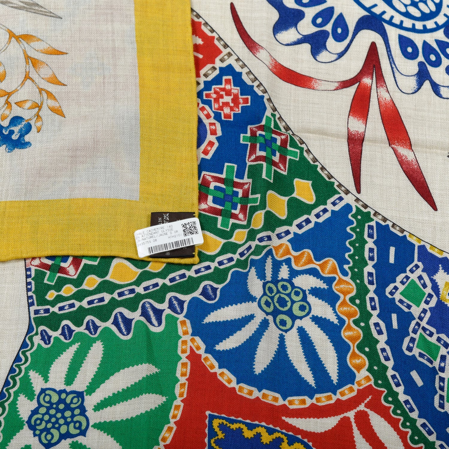 Hermes Cashmere Silk En Attendant Ulysse Shawl 140 Naturel Jaune D'Or 5 of 6