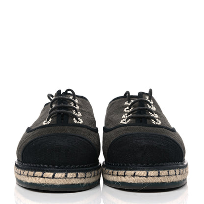 Chanel Cotton Lace Up Espadrilles 39 Dark Green Black 2 of 4