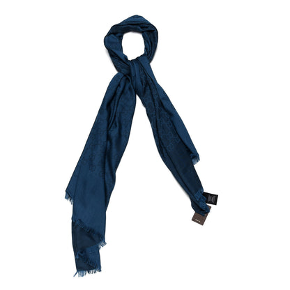 Gucci Wool Silk GG Monogram GGNatplus Fringe Stole Blue 1 of 4