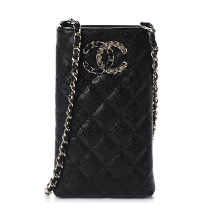 Chanel Caviar Quilted French New Wave Phone Holder With Chain Black 1 of 12