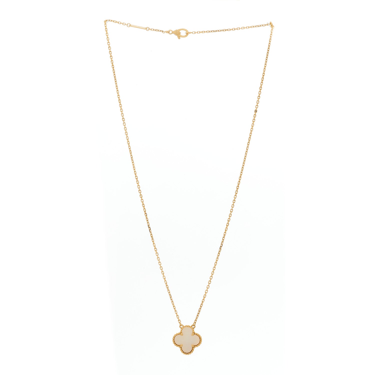 Van Cleef & Arpels 18K Yellow Gold Mother of Pearl Vintage Alhambra Pendant Necklace 3 of 5