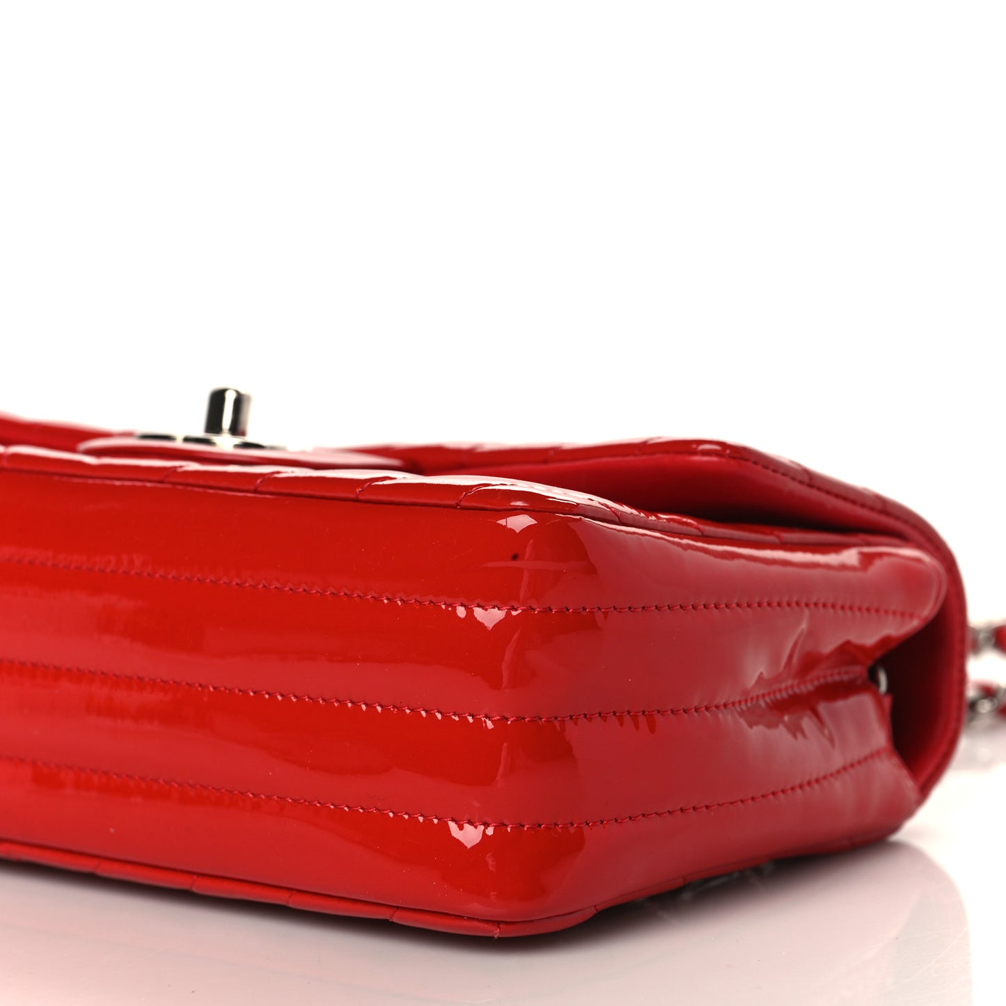 Patent Calfskin Chevron Quilted Mini Rectangular Flap Red