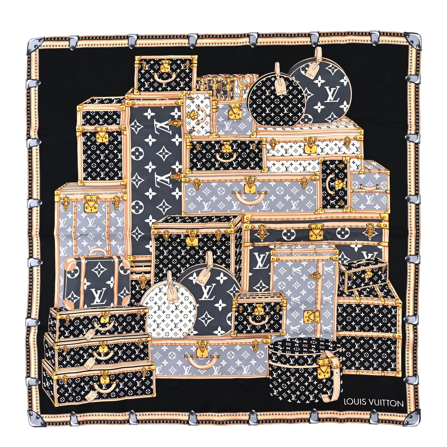 Louis Vuitton Silk Monogram Lets Go Scarf Black 1 of 3