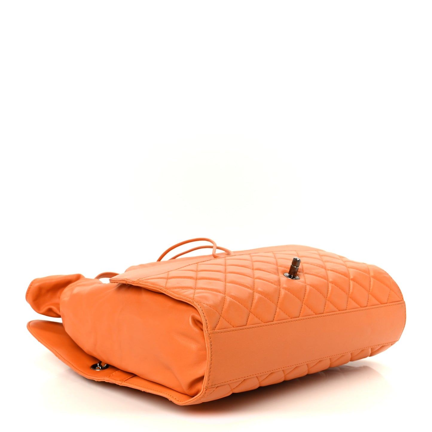 Lambskin Quilted Jumbo Grocery By Chanel Drawstring Shopping Bag Orange