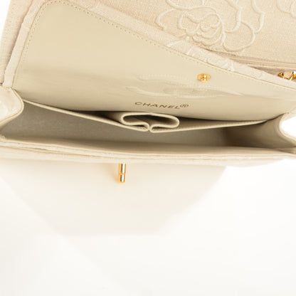 Chanel Canvas Camellia Embroidered Medium Double Flap Ivory 11 of 21