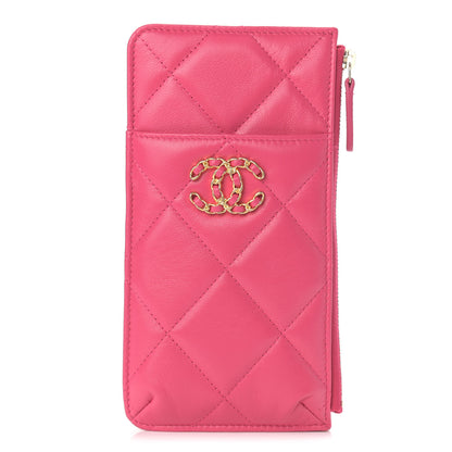 Chanel Shiny Goatskin Quilted Chanel 19 Flat Wallet Pouch Dark Pink 1 of 7