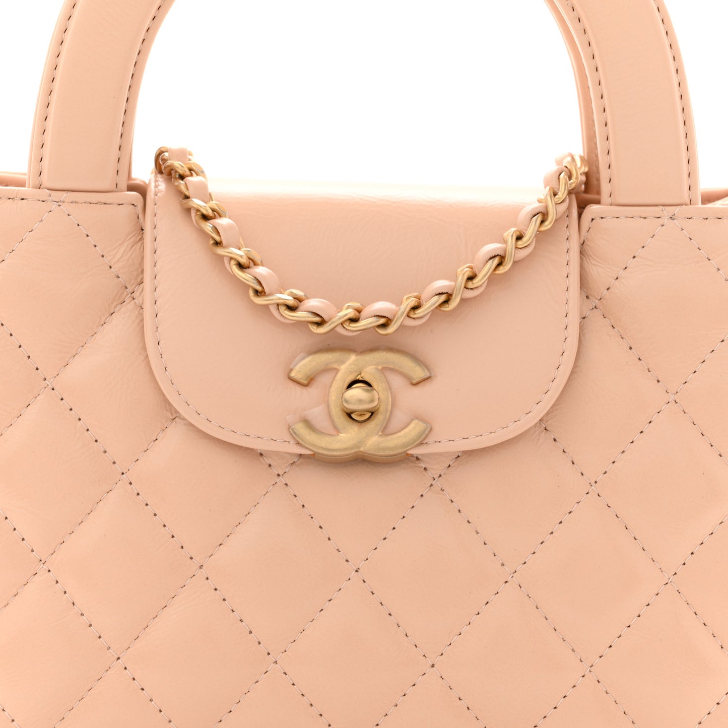 Shiny Aged Calfskin Quilted Nano Kelly Shopper Beige Beige