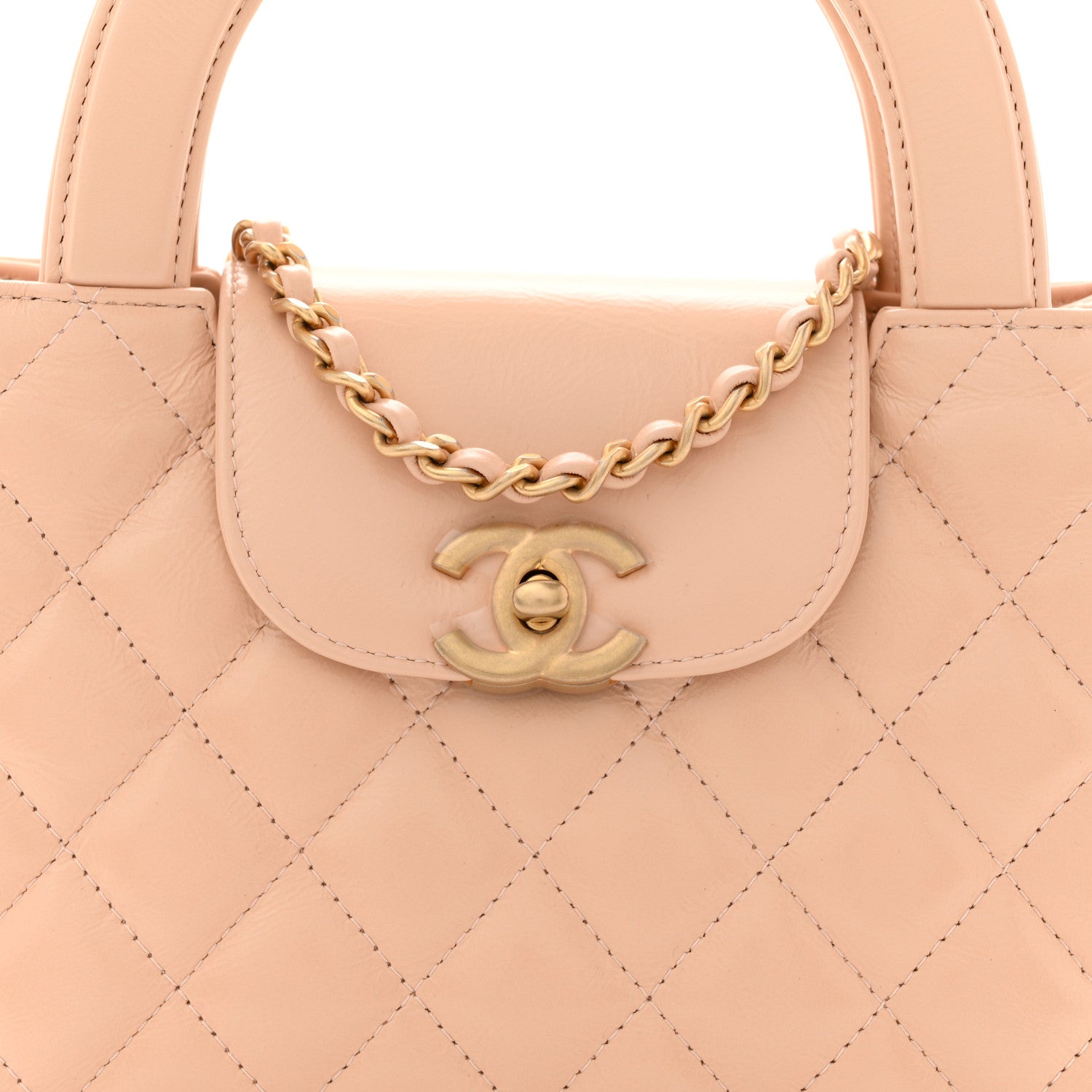 Chanel Shiny Aged Calfskin Quilted Nano Kelly Shopper Beige Beige 8 of 10