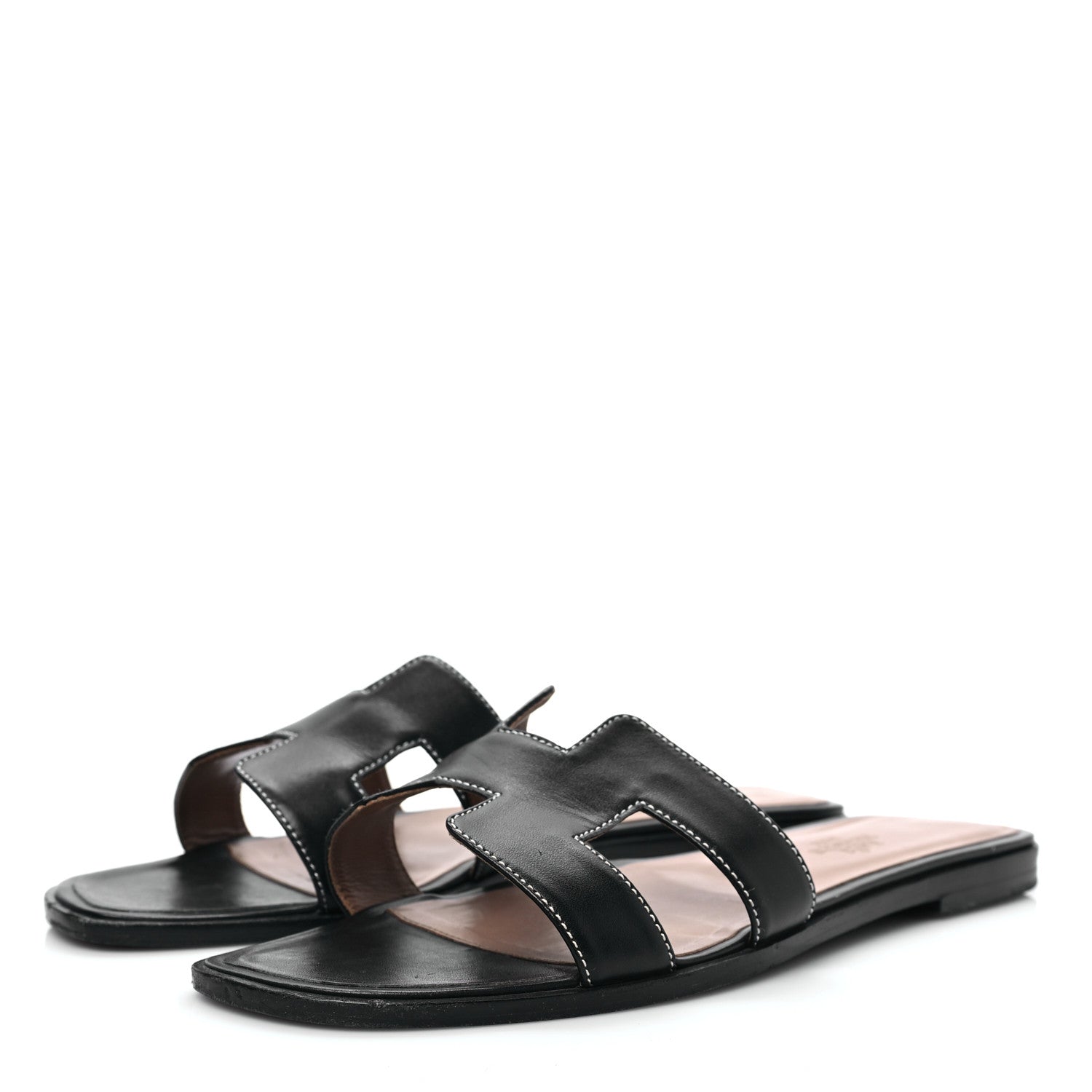 Hermes Box Calfskin Oran Sandals 39 Black 3 of 8
