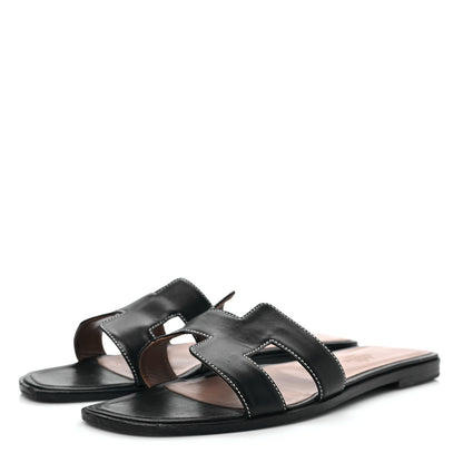 Hermes Box Calfskin Oran Sandals 39 Black 3 of 8