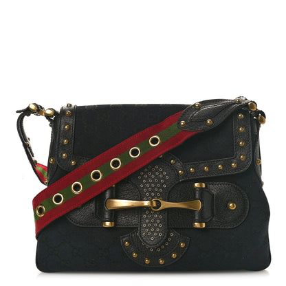 Gucci Monogram Studded Pelham Runway Flap Bag Black 1 of 8